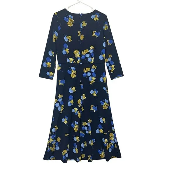 TALBOTS Women’s Midi Dress Size 8 FLORAL JERSEY TWIST FIT & FLARE Blue Stretch - Picture 3 of 12